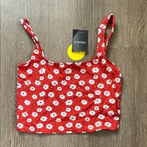 Forever 21 Red Fitted Crop Tank Top